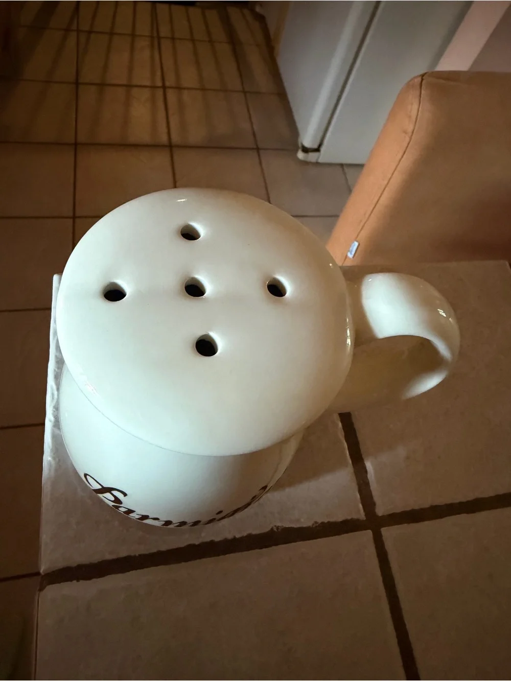 Vintage Ceramic Parmesan Cheese Shaker Dispenser Ivory with Brown Script Accent